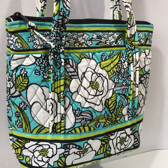 Quilted tote shopper bag floral turquoise green - Picture 4 of 8